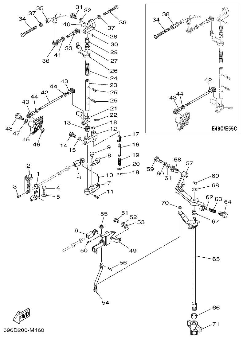 Yamaha E48C, E55C, 55B, E48CMH, E55CMH CONTROL parts diagram